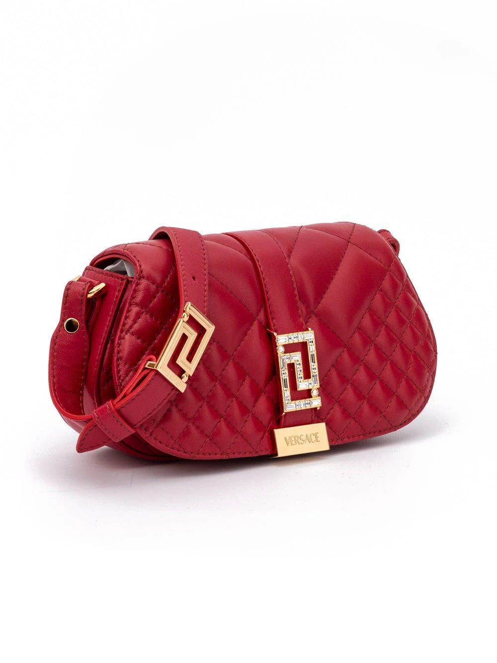 Versace Red Leather Quilted Shoulder Strap Bag by Versace