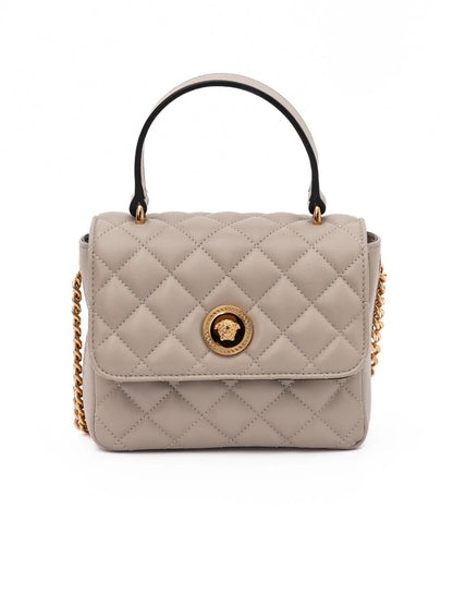 Versace Taupe Quilted Leather Handbag by Versace