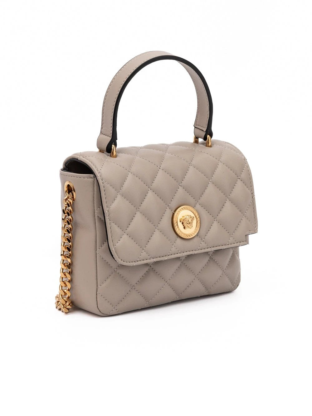 Versace Taupe Quilted Leather Handbag by Versace