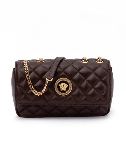 Versace Brown Quilted Leather Shoulder Strap Bag by Versace