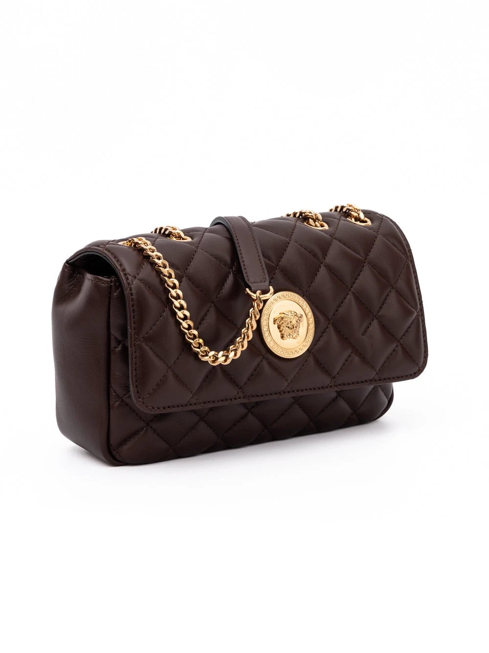 Versace Brown Quilted Leather Shoulder Strap Bag by Versace