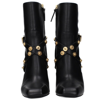 Versace – Bottines en Cuir Noir à Talon Carré 9,5 cm | Fermeture Zip