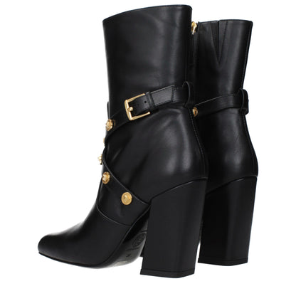 Versace – Bottines en Cuir Noir à Talon Carré 9,5 cm | Fermeture Zip