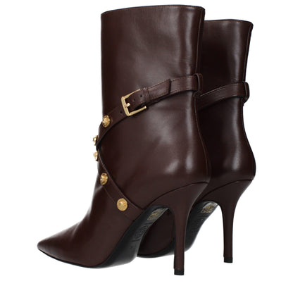 Versace – Bottines en Cuir Marron à Bout Pointu et Talon 9 cm | Zip