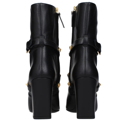 Versace – Bottines en Cuir Noir à Talon Carré 9,5 cm | Fermeture Zip