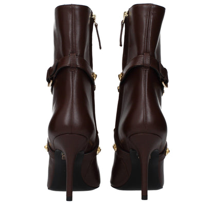 Versace – Bottines en Cuir Marron à Bout Pointu et Talon 9 cm | Zip