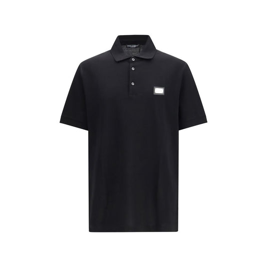 Dolce & Gabbana Polo Homme Noir — Piqué Coton, Plaque Métal Logo & Manches Courtes | SS26