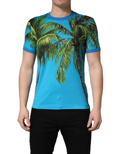 Dolce & Gabbana Blue Palm Tree Print Cotton CrewNeck T-shirt by Dolce & Gabbana