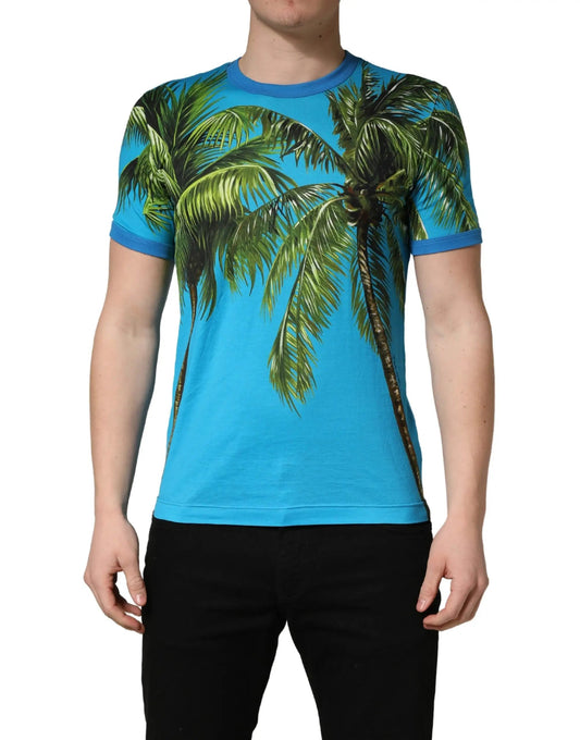 Dolce & Gabbana Blue Palm Tree Print Cotton CrewNeck T-shirt by Dolce & Gabbana