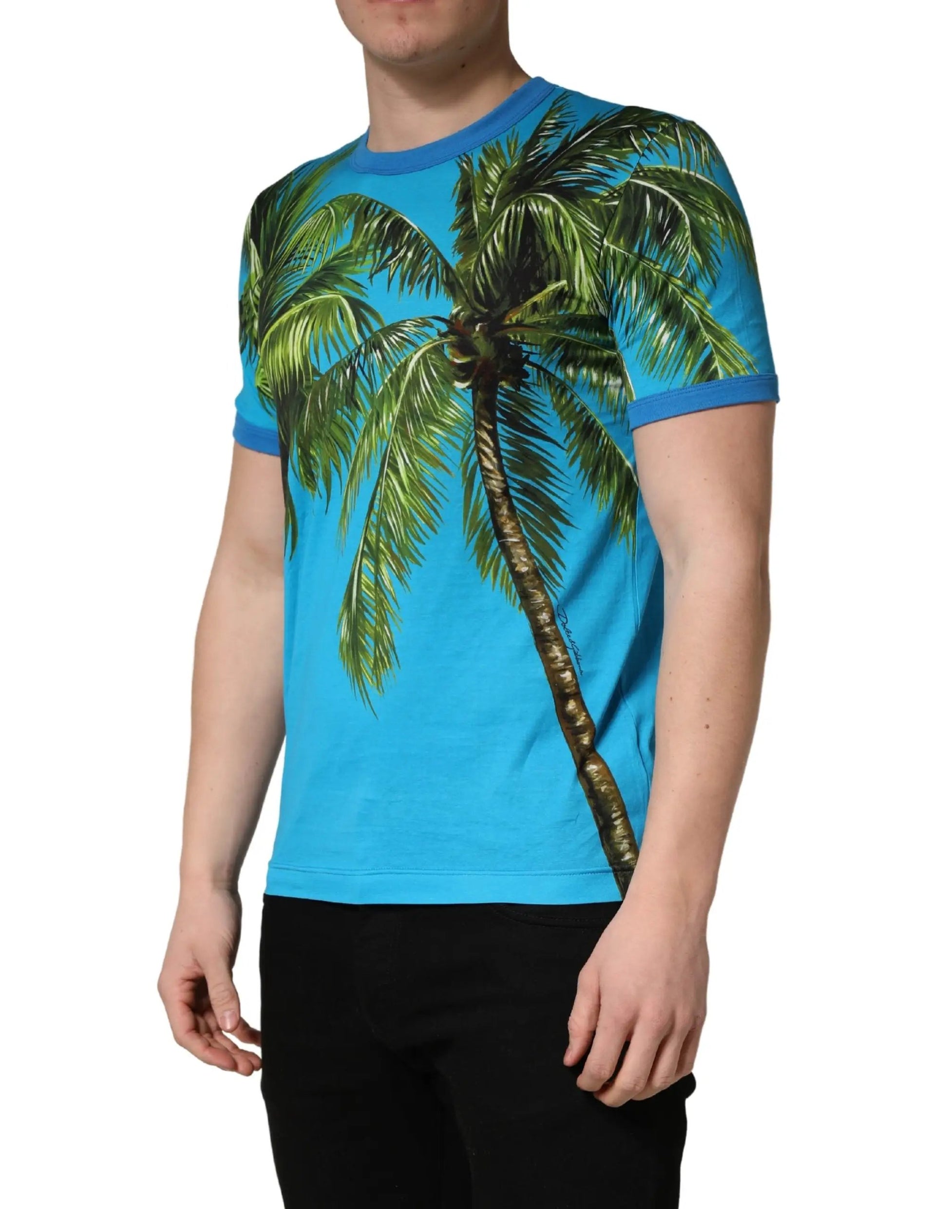 Dolce & Gabbana Blue Palm Tree Print Cotton CrewNeck T-shirt by Dolce & Gabbana