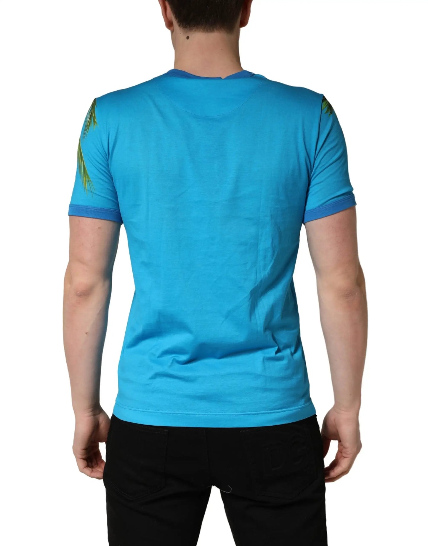 Dolce & Gabbana Blue Palm Tree Print Cotton CrewNeck T-shirt by Dolce & Gabbana