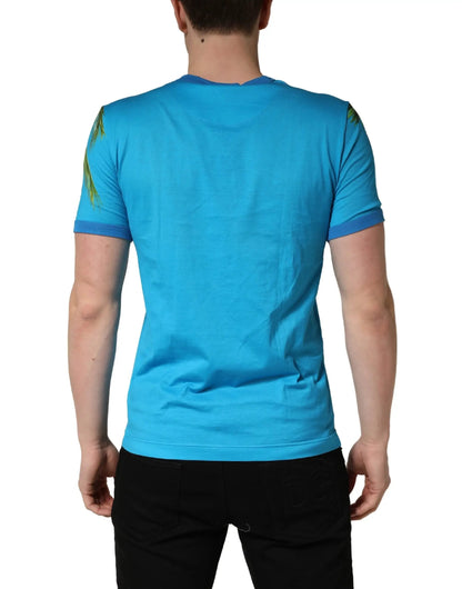 Dolce & Gabbana Blue Palm Tree Print Cotton CrewNeck T-shirt by Dolce & Gabbana