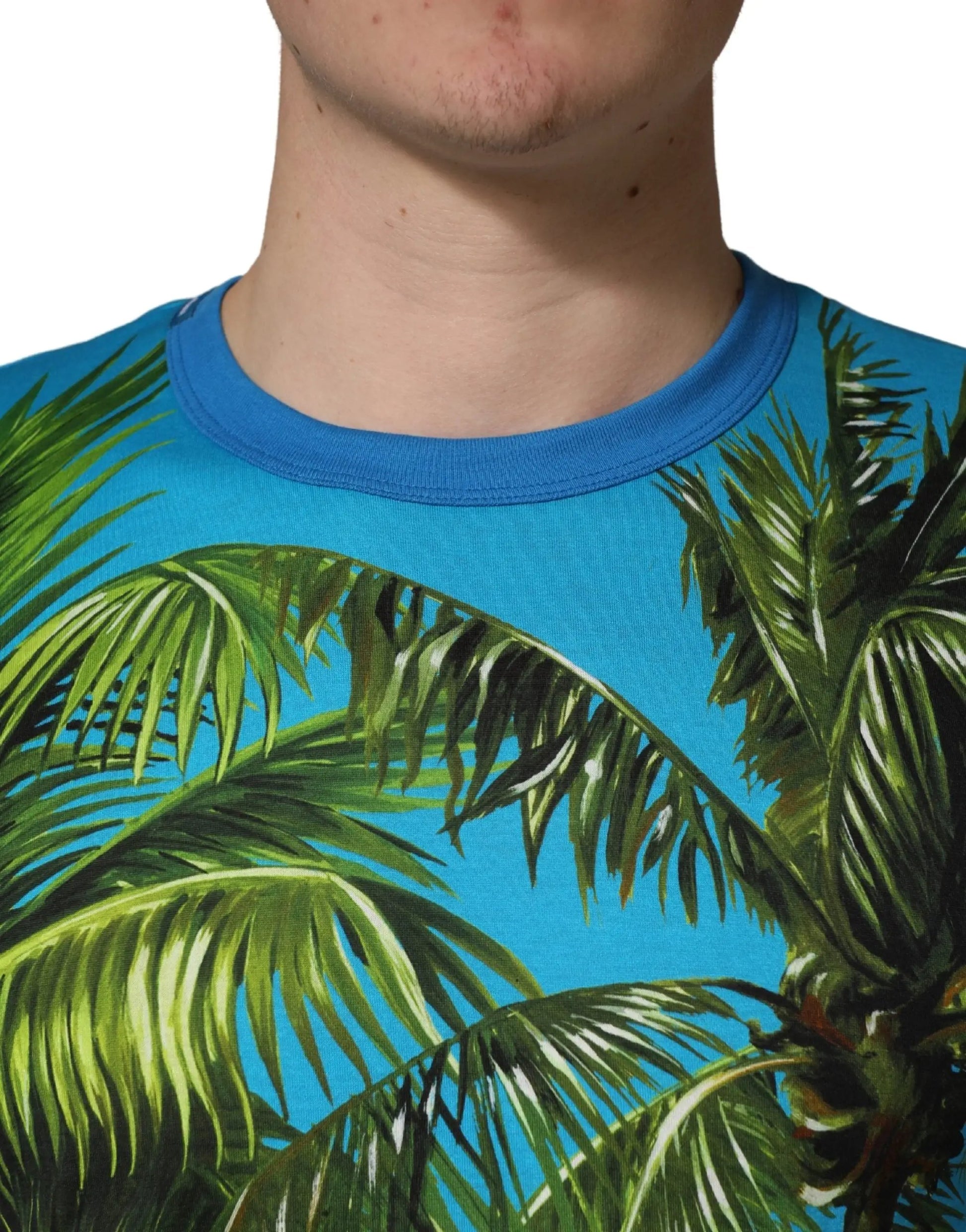 Dolce & Gabbana Blue Palm Tree Print Cotton CrewNeck T-shirt by Dolce & Gabbana