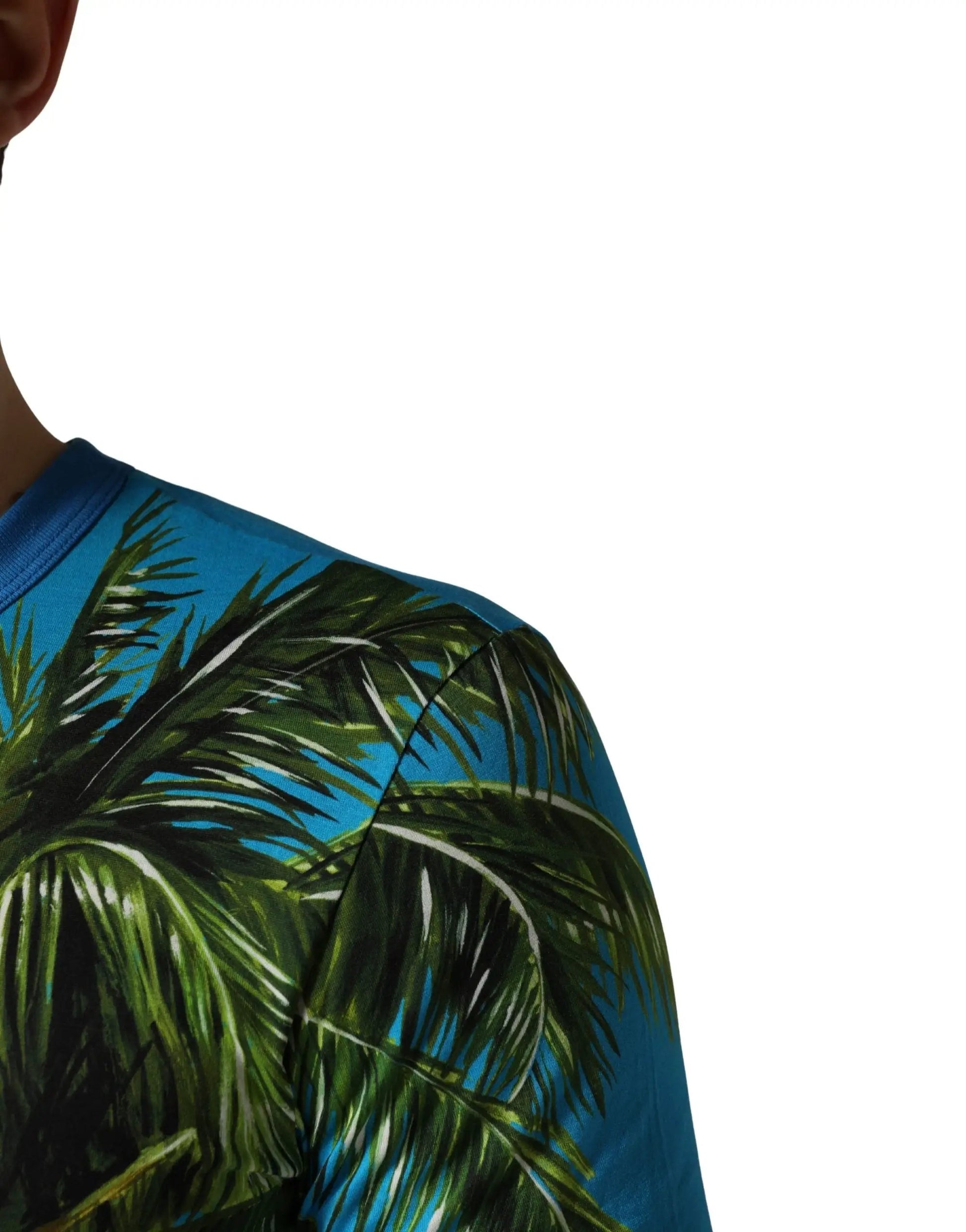 Dolce & Gabbana Blue Palm Tree Print Cotton CrewNeck T-shirt by Dolce & Gabbana