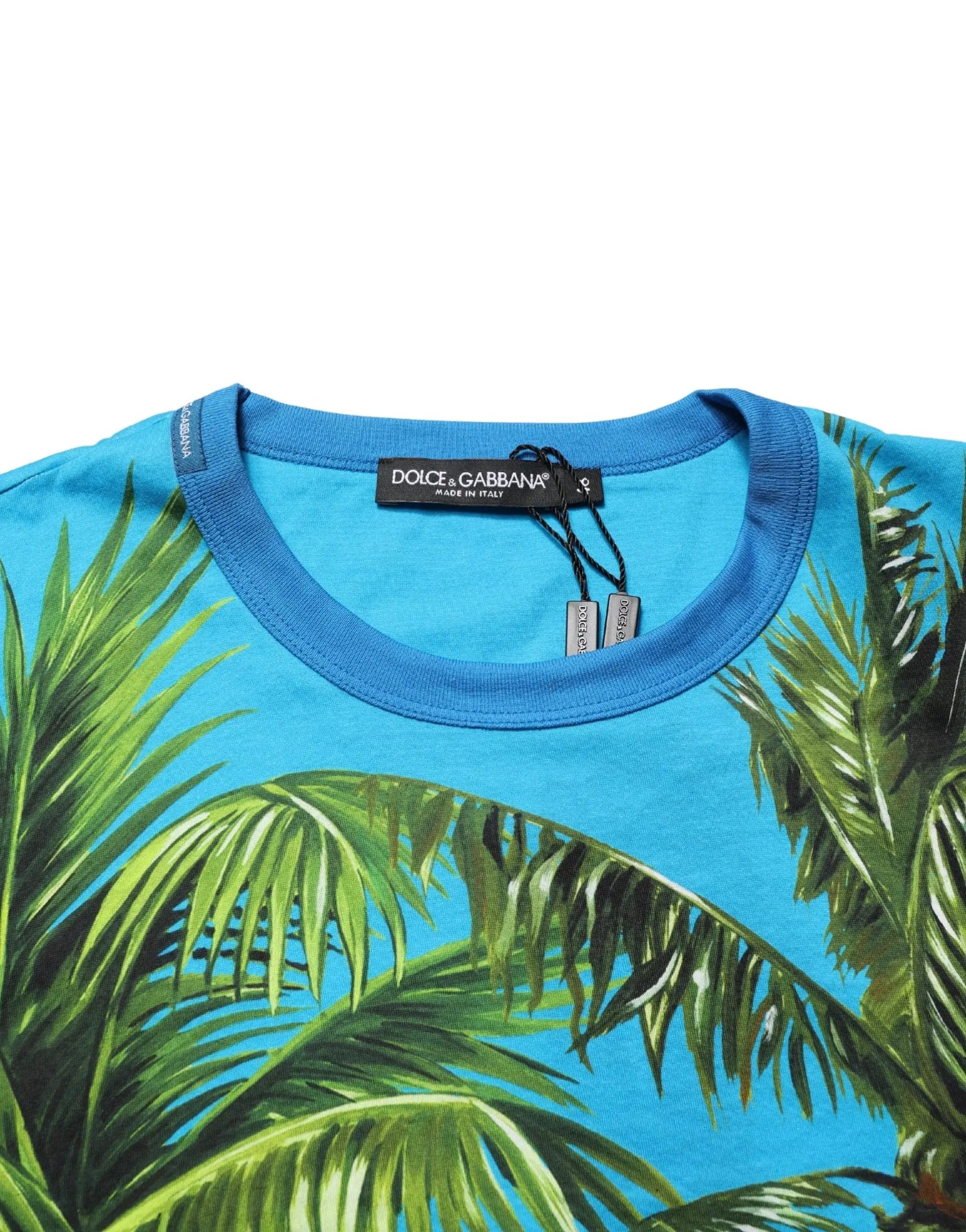 Dolce & Gabbana Blue Palm Tree Print Cotton CrewNeck T-shirt by Dolce & Gabbana
