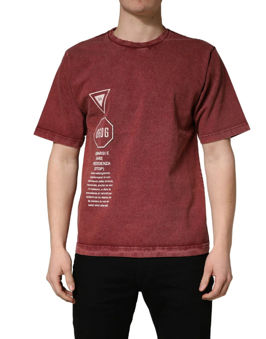 Dolce & Gabbana Maroon Print Round Neck Short Sleeve T-shirt by Dolce & Gabbana