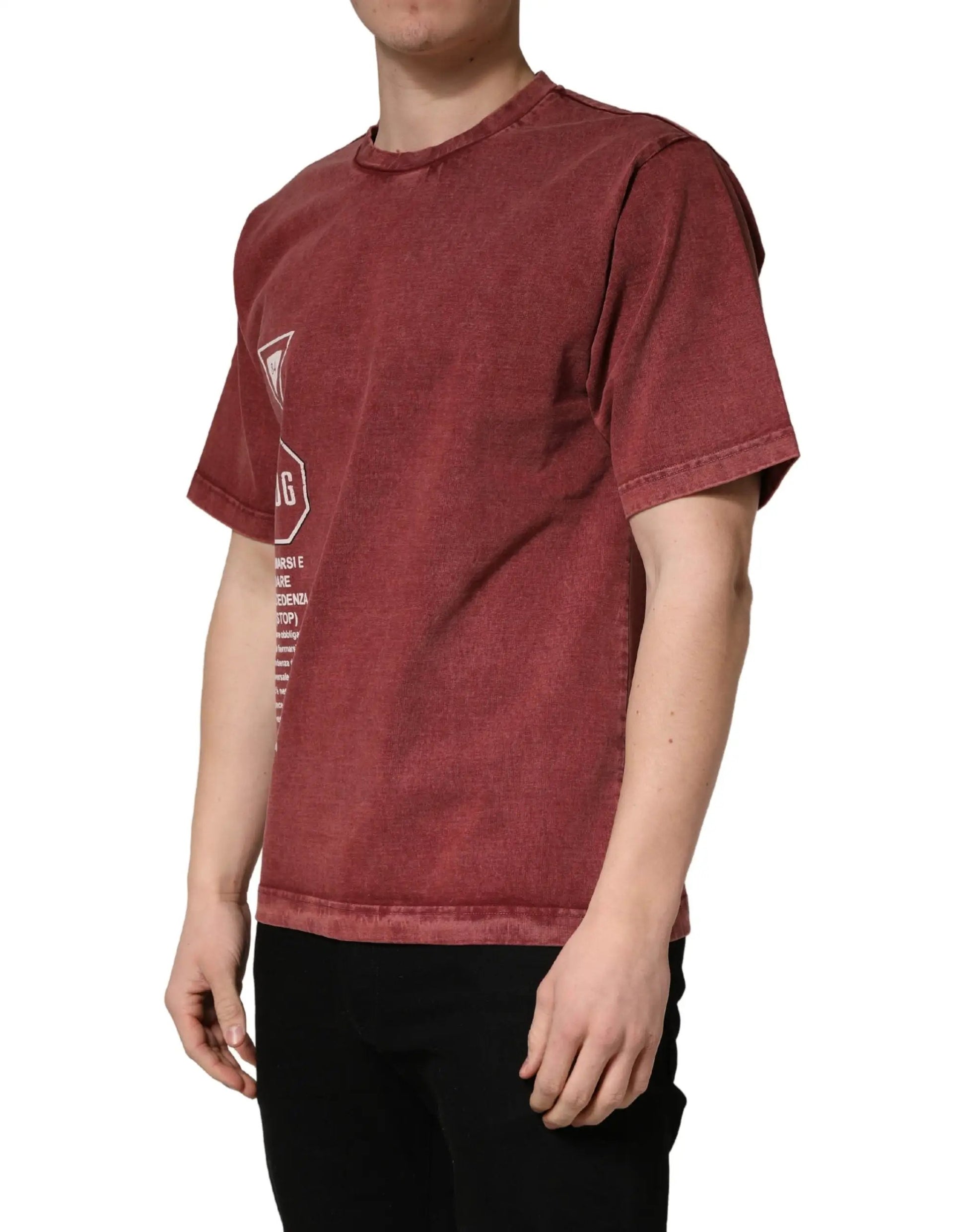 Dolce & Gabbana Maroon Print Round Neck Short Sleeve T-shirt by Dolce & Gabbana