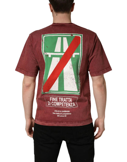 Dolce & Gabbana Maroon Print Round Neck Short Sleeve T-shirt by Dolce & Gabbana