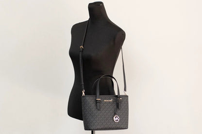 Michael Kors XS Carry All Jet Set Travel Womens Tote (BLACK SIG/GOLD) by Michael Kors