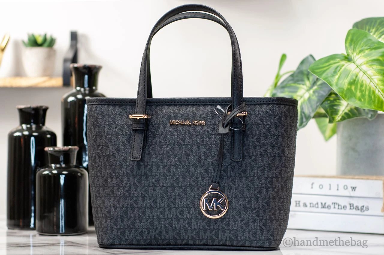 Michael Kors XS Carry All Jet Set Travel Womens Tote (BLACK SIG/GOLD) by Michael Kors