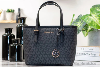 Michael Kors XS Carry All Jet Set Travel Womens Tote (BLACK SIG/GOLD) by Michael Kors