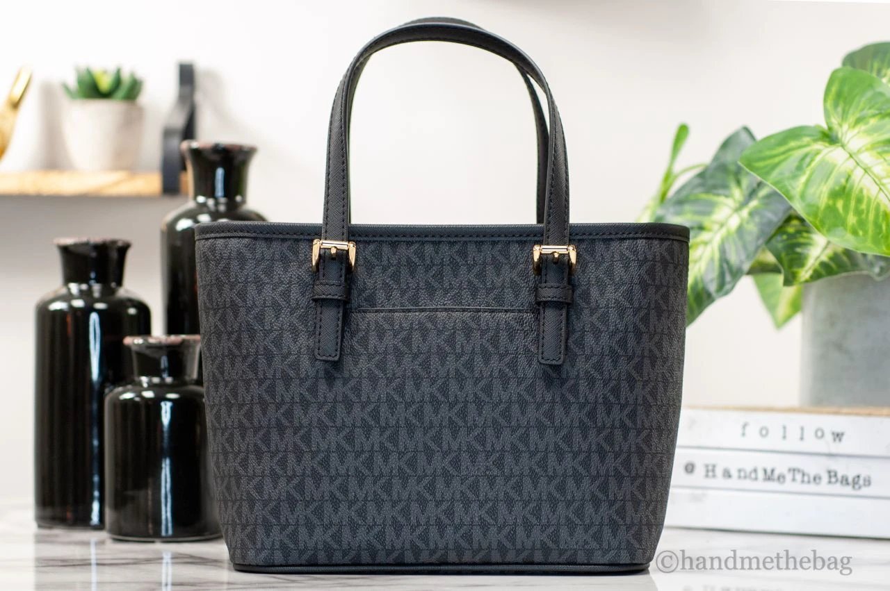 Michael Kors XS Carry All Jet Set Travel Womens Tote (BLACK SIG/GOLD) by Michael Kors