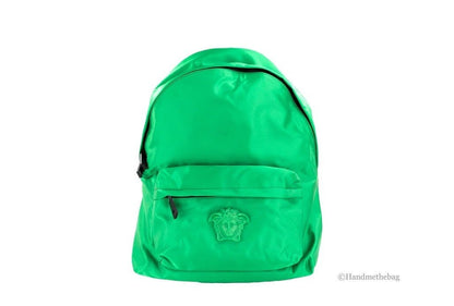 Versace Large Bright Green Nylon Fabric Medusa Shoulder Backpack Bookbag by Versace