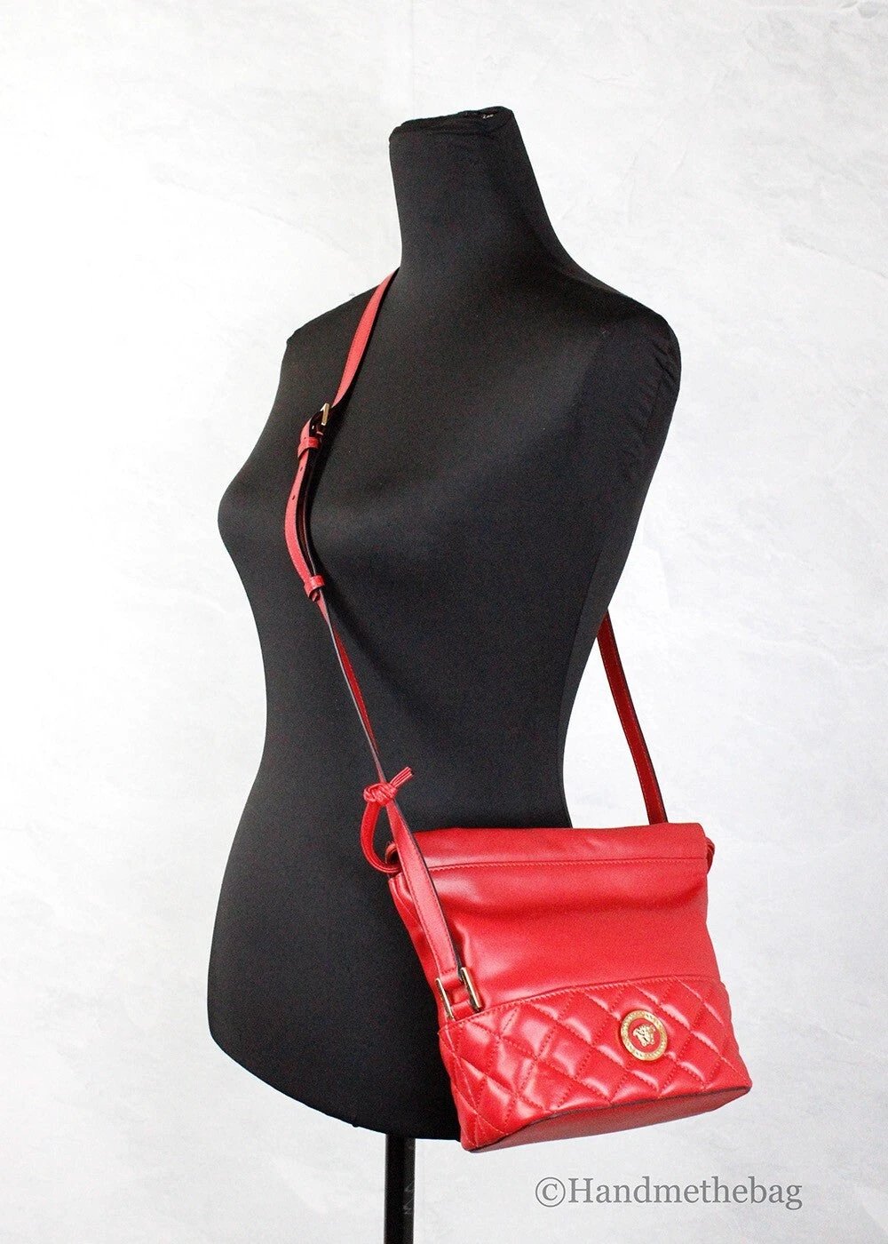 Versace Red Quilted Leather Drawstring Shoulder Bag Bucket Crossbody Handbag by Versace