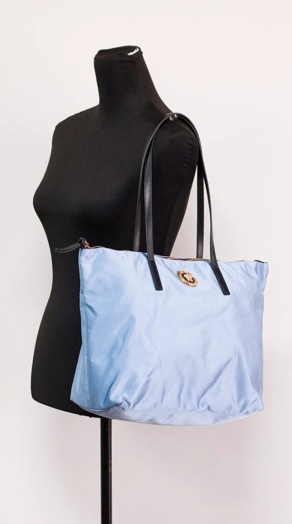 Versace Portuna Medusa Medium Cornflower Blue Nylon Leather Tote Bag Purse by Versace