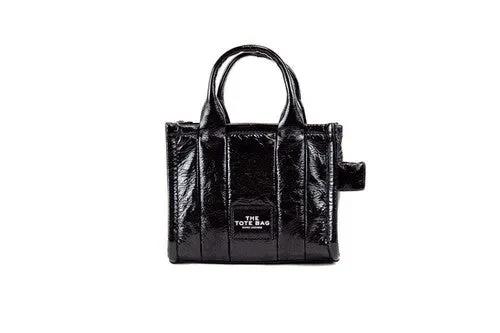 Marc Jacobs The Shiny Crinkle Micro Tote Black Leather Crossbody Bag Handbag by Marc Jacobs