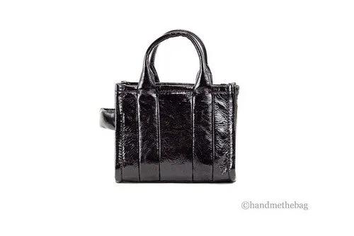 Marc Jacobs The Shiny Crinkle Micro Tote Black Leather Crossbody Bag Handbag by Marc Jacobs