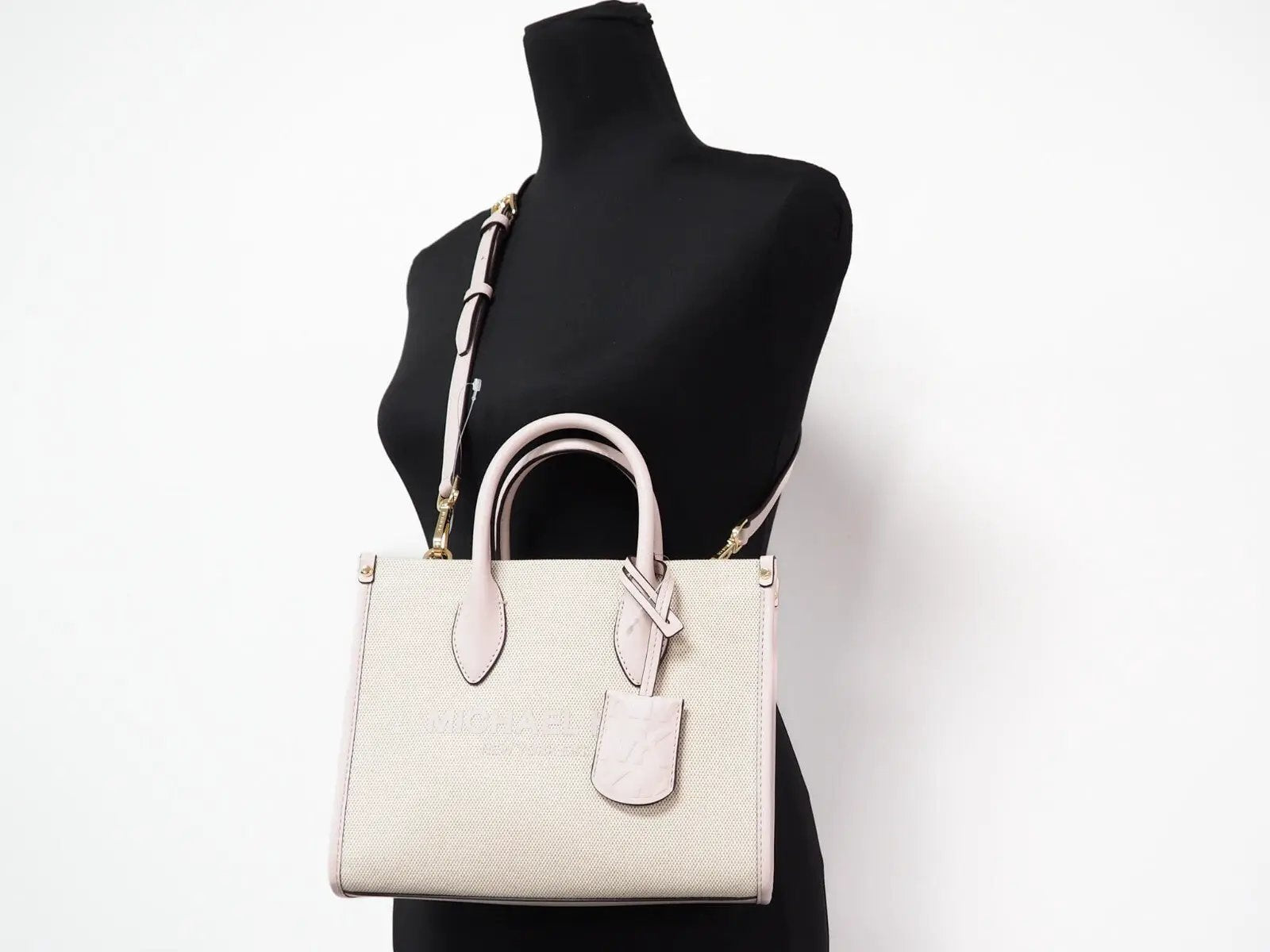 Michael Kors Mirella Small Powder Blush Canvas Shopper Crossbody Handbag Purse by Michael Kors