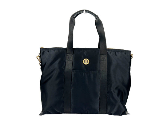 Versace Black Nylon Fabric La Medusa Shoulder Tote Bag by Versace