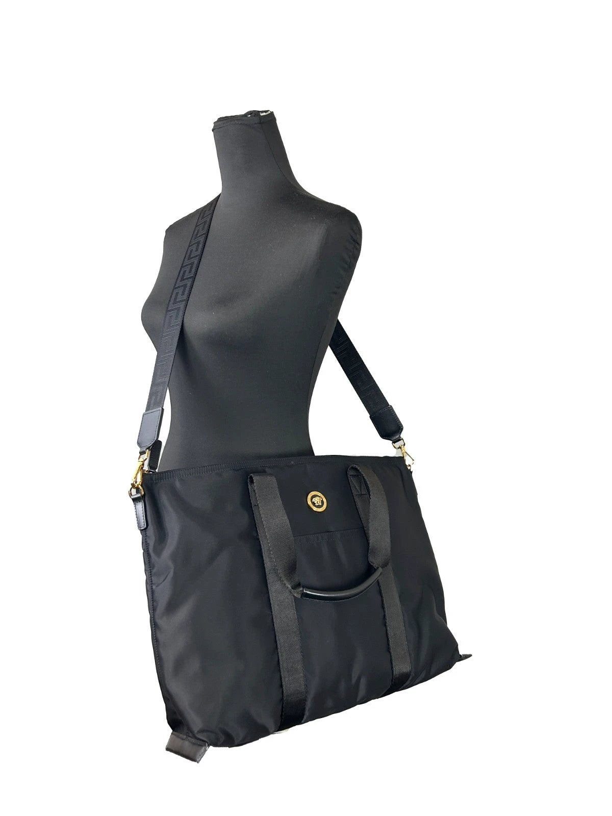 Versace Black Nylon Fabric La Medusa Shoulder Tote Bag by Versace