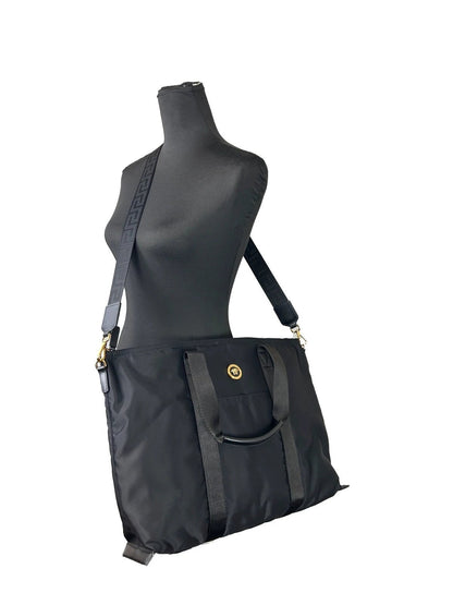 Versace Black Nylon Fabric La Medusa Shoulder Tote Bag by Versace