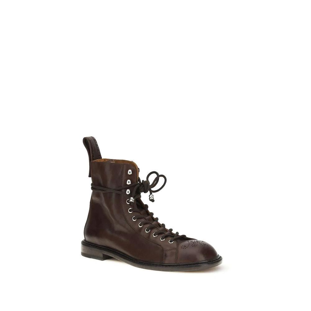 Versace Brown Calf Leather Bos Taurus Lace-Up Boots by Versace