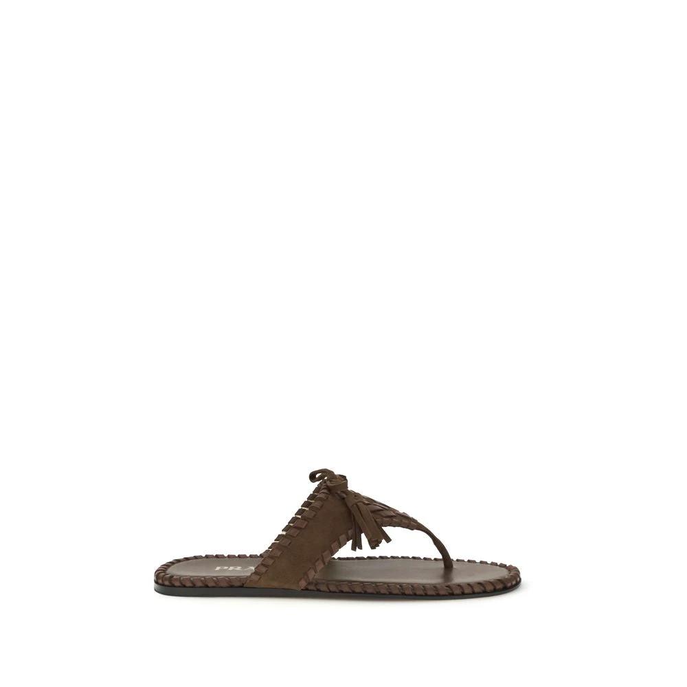 Prada Brown Calf Leather Bos Taurus Sandals by Prada