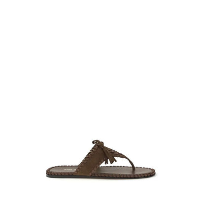 Prada Brown Calf Leather Bos Taurus Sandals by Prada