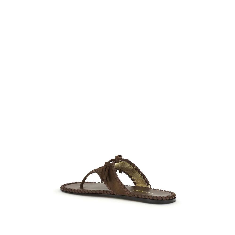 Prada Brown Calf Leather Bos Taurus Sandals by Prada