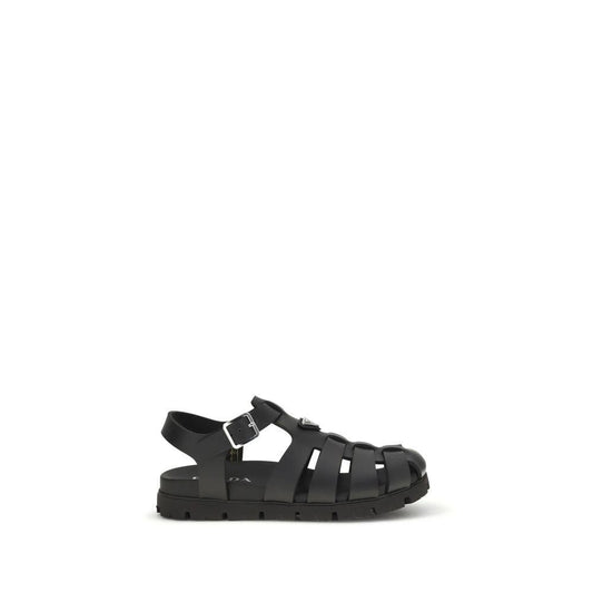 Prada Black Calf Leather Bos Taurus Flat Sandals by Prada
