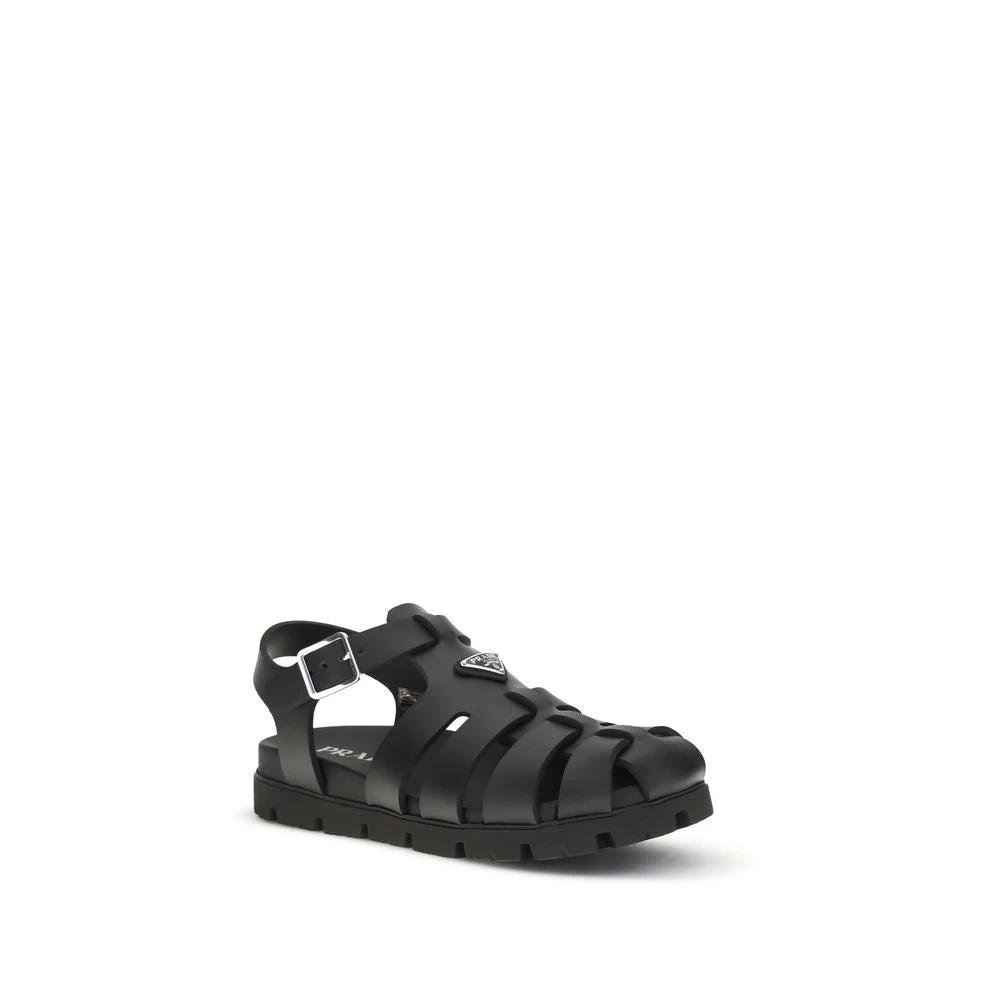 Prada Black Calf Leather Bos Taurus Flat Sandals by Prada
