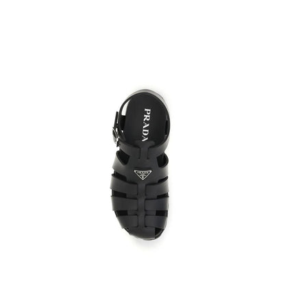 Prada Black Calf Leather Bos Taurus Flat Sandals by Prada