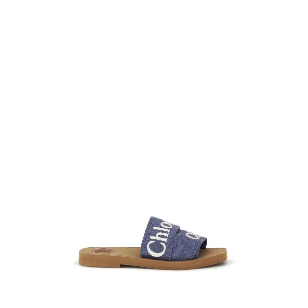 Chloé Blue Cotton Flat Sandals by Chloé