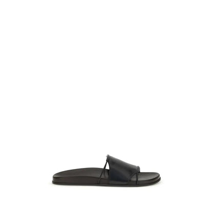 The Row Black Calf Leather Bos Taurus Flat Sandals by The Row