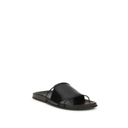 The Row Black Calf Leather Bos Taurus Flat Sandals by The Row