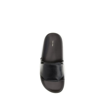 The Row Black Calf Leather Bos Taurus Flat Sandals by The Row