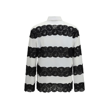 Dolce & Gabbana Polo Manches Longues Blanc — Inserts Dentelle & Logo Noir | SS26