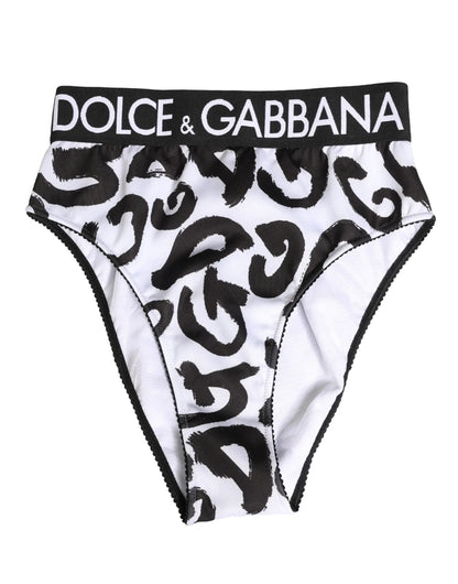 Dolce & Gabbana Black White Graphic Logo High Brief Underwear by Dolce & Gabbana