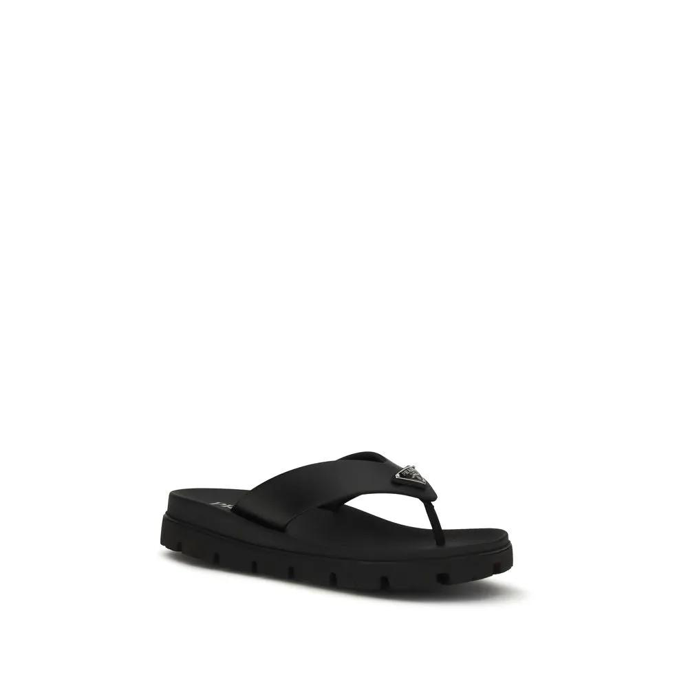 Prada Brown Calf Leather Bos Taurus Flat Sandals by Prada