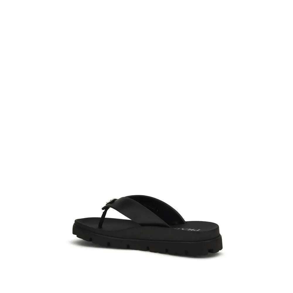 Prada Brown Calf Leather Bos Taurus Flat Sandals by Prada